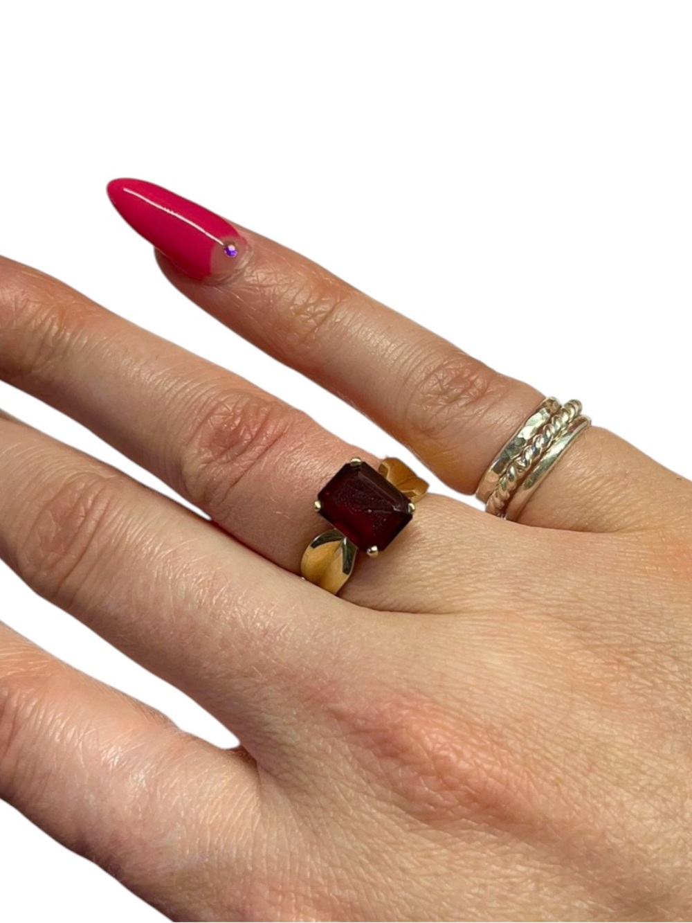 Vintage 14k Gold Emerald Cut Red Gem Stone Ring Size 6